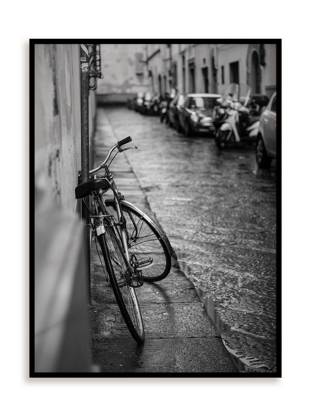 Plakat Deszczowy rower w ramie aluminiowej