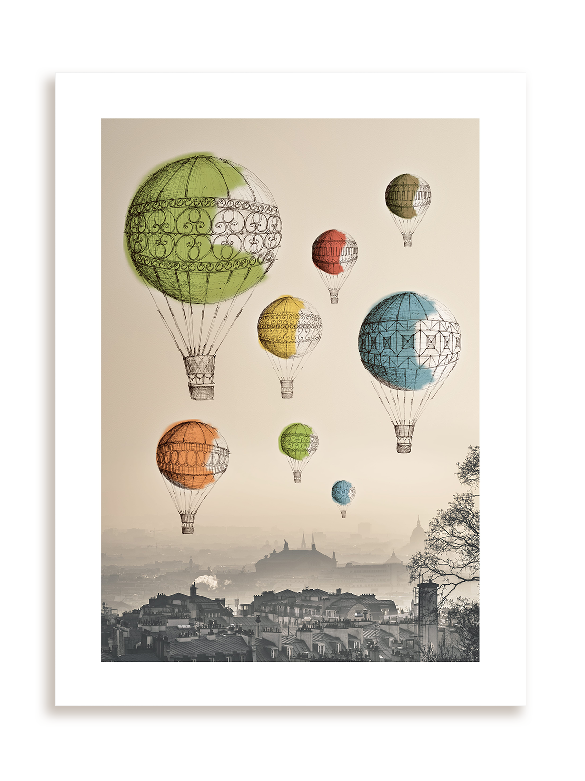 Plakat Balony nad miastem bez ramy