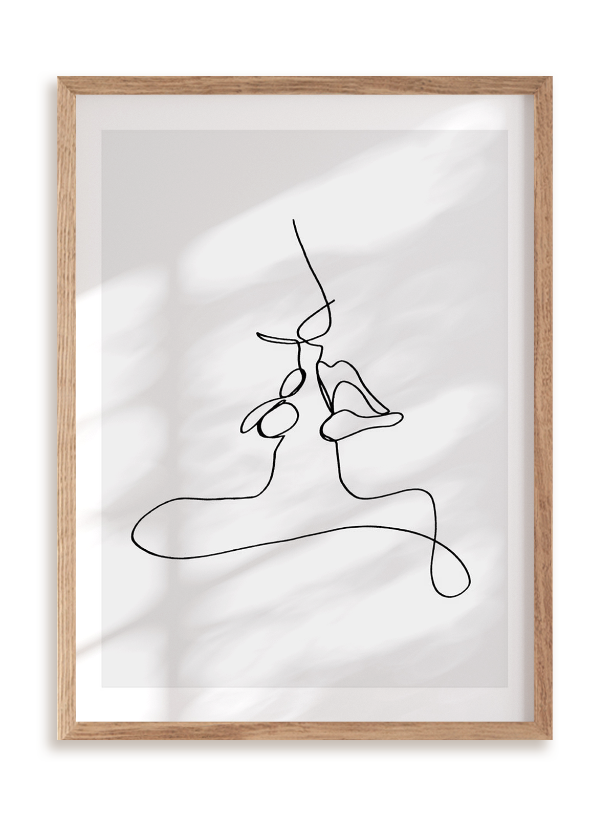 Plakat Minimalistyczny pocałunek w ramie drewnianej