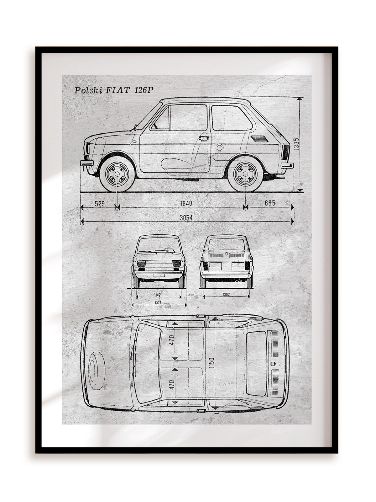 Plakat Polski Fiat 126 P w ramie aluminiowej