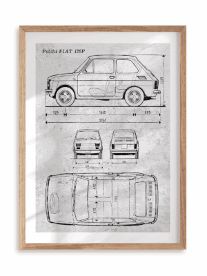 Plakat Polski Fiat 126 P w ramie drewnianej