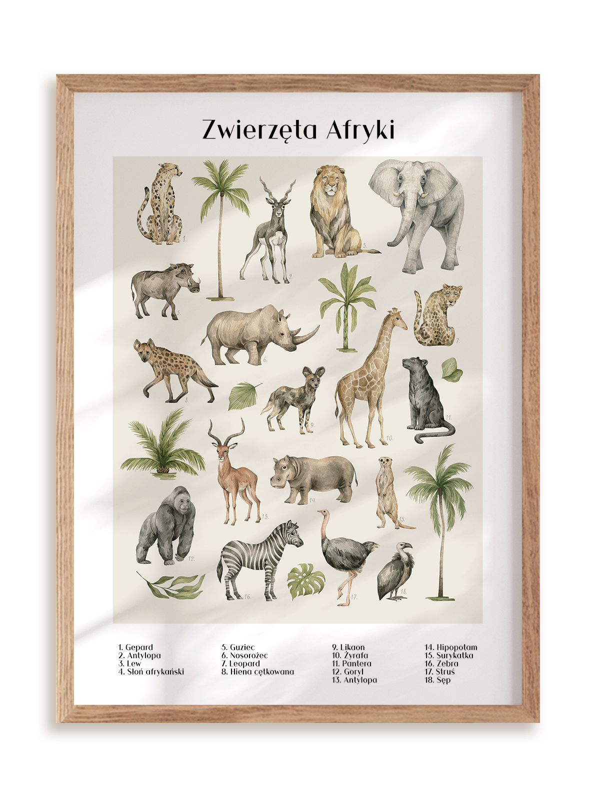 Plakat Zwierzęta Afryki w ramie drewnianej
