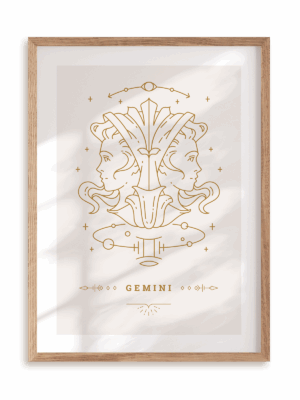 Plakat Stylowy Zodiak: Bliźnięta w ramie drewnianej