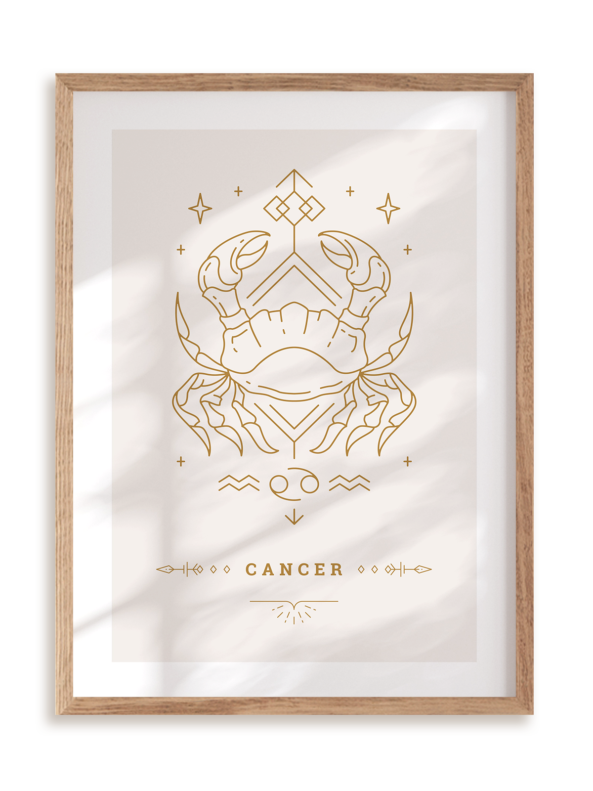 Plakat Stylowy Zodiak: Rak w ramie drewnianej