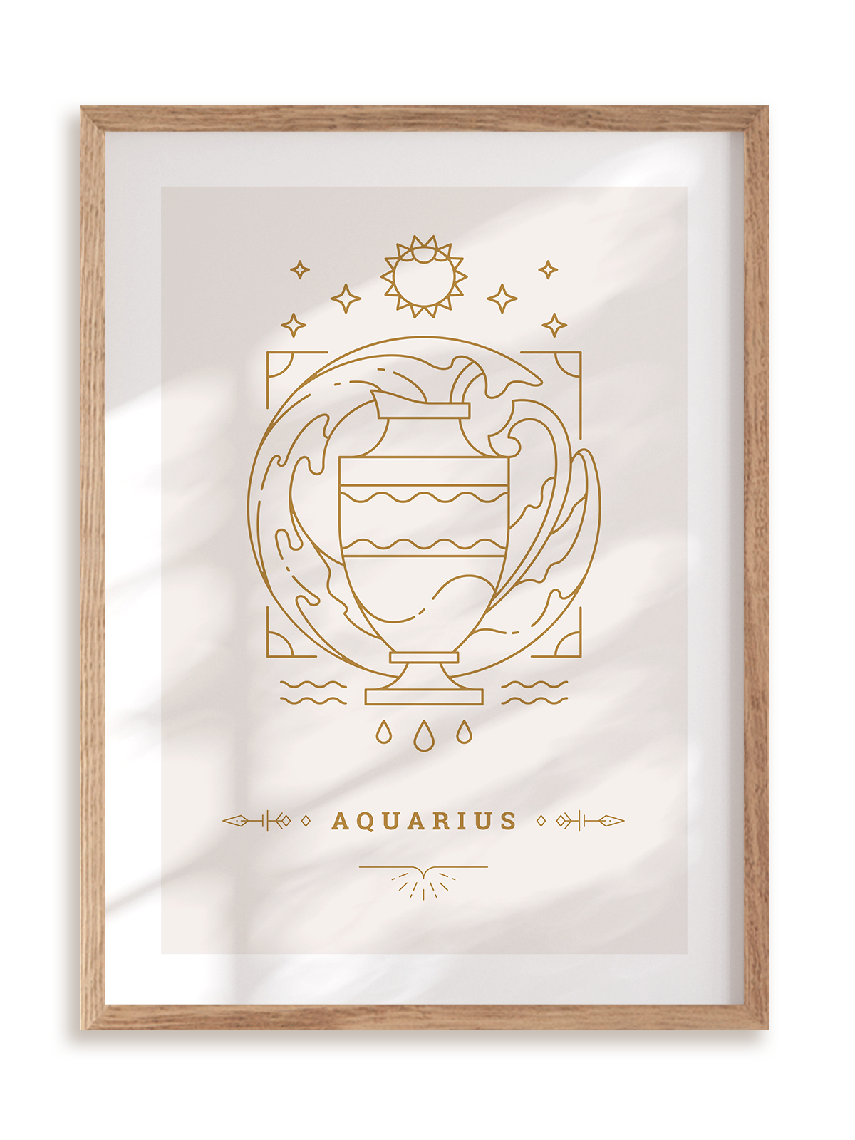 Plakat Stylowy Zodiak: Wodnik w ramie drewnianej