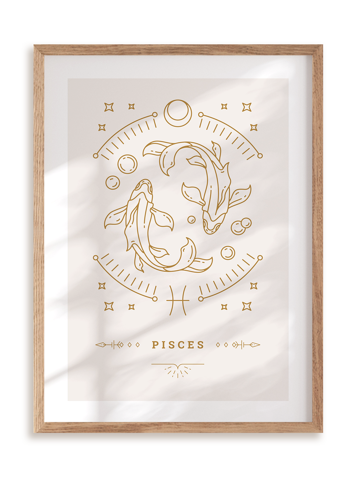 Plakat Stylowy Zodiak: Ryby w ramie drewnianej