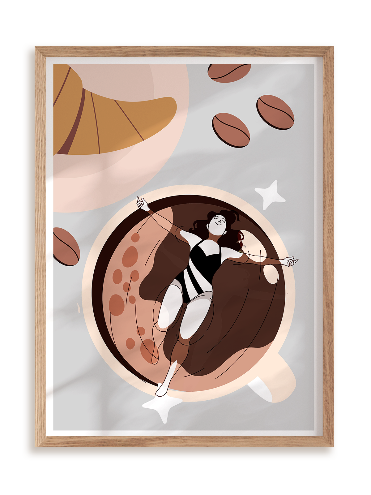 Plakat Coffee my love w ramie drewnianej