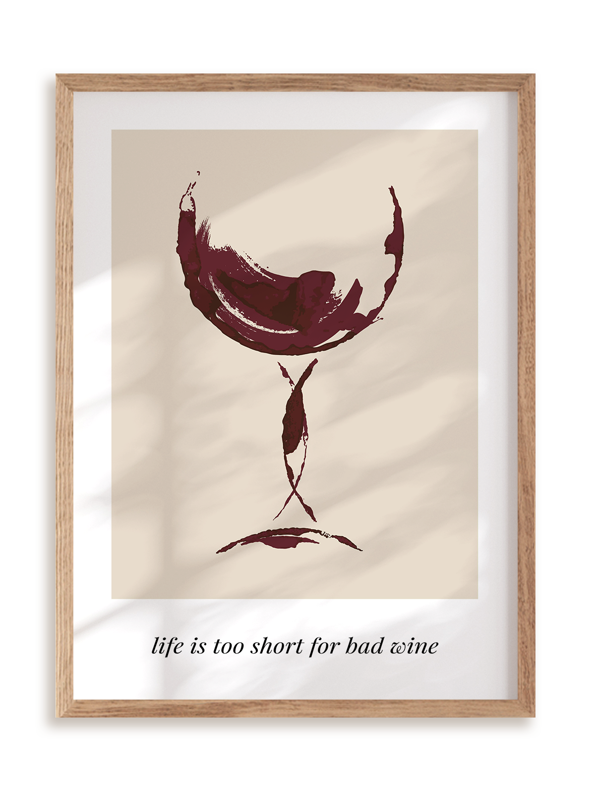 Plakat Good wine only w ramie drewnianej