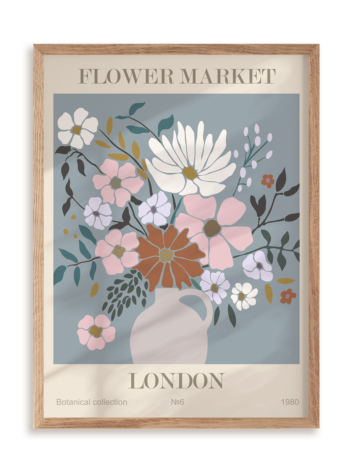 Plakat Flower market: London w ramie drewnianej