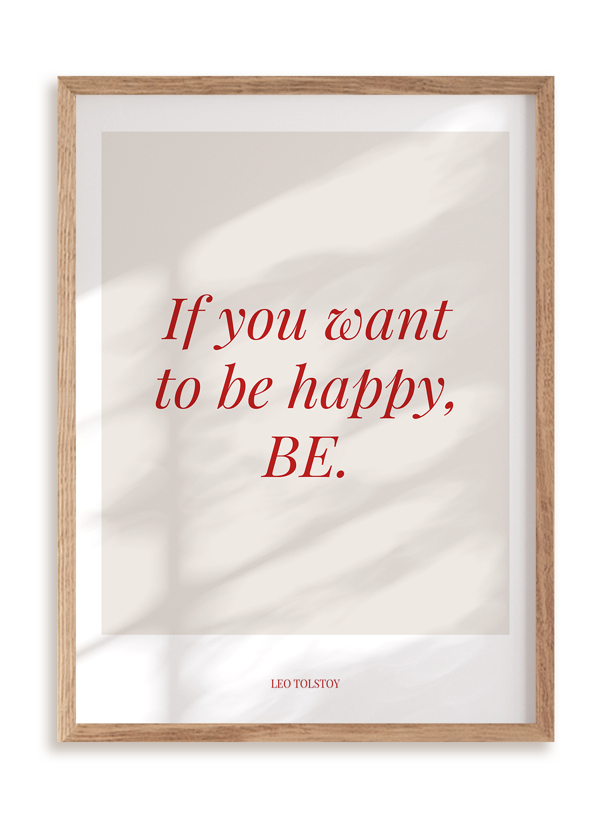 Plakat Be happy w ramie drewnianej