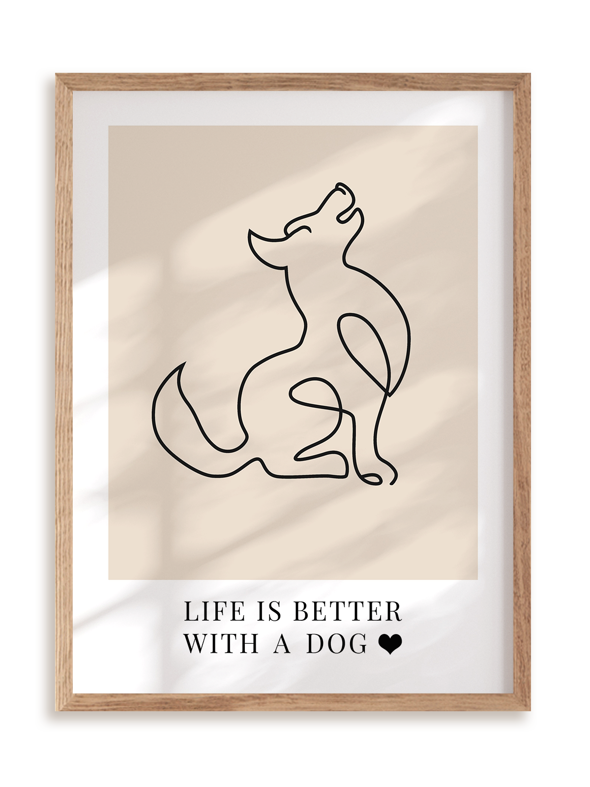 Plakat Life is better with a dog w ramie drewnianej