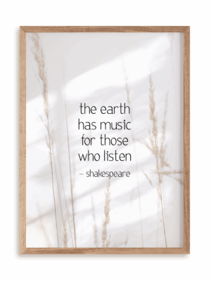 Plakat The Earth has music w ramie drewnianej