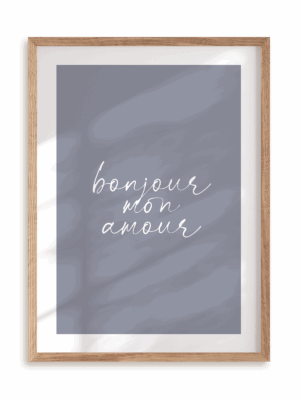 Plakat Bonjour w ramie drewnianej