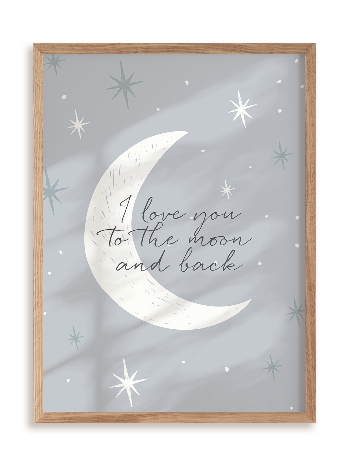 Plakat To the moon and back w ramie drewnianej