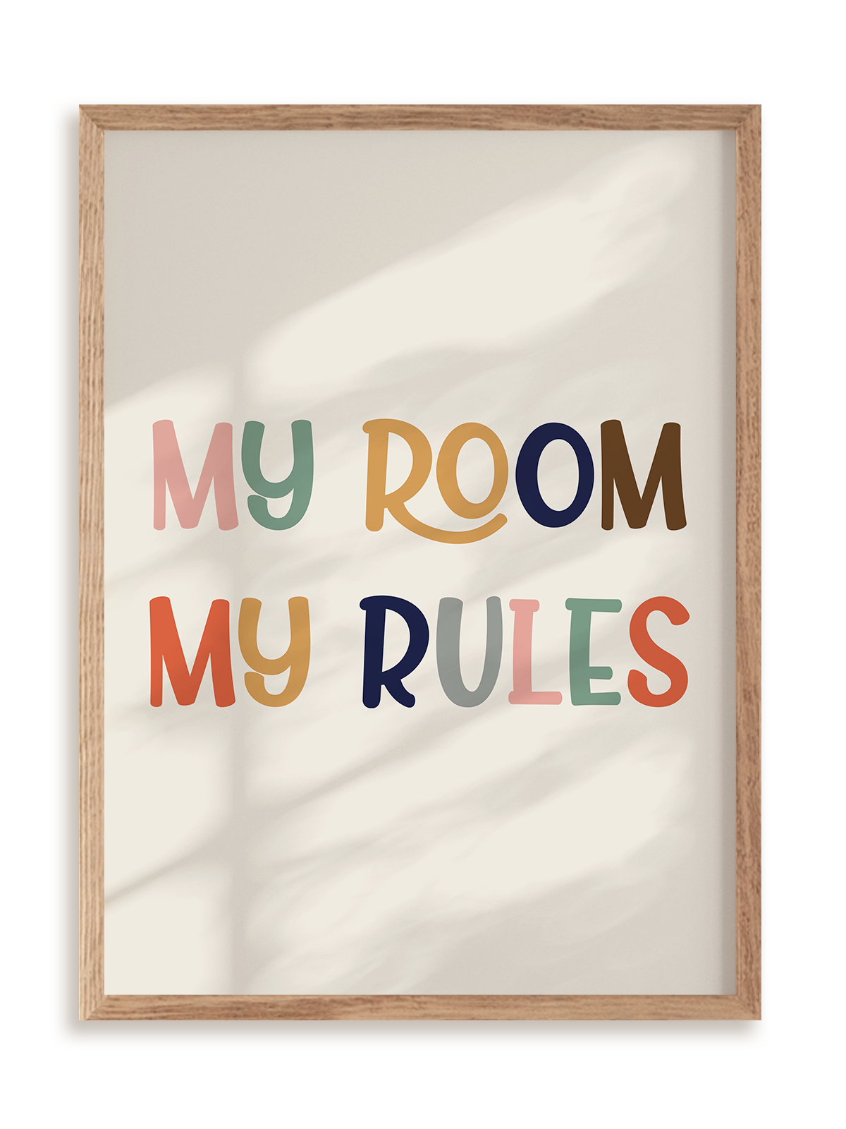 Plakat My room my rules w ramie drewnianej