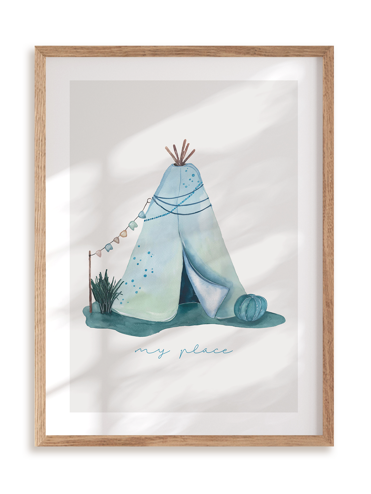 Plakat Tipi my place w ramie drewnianej