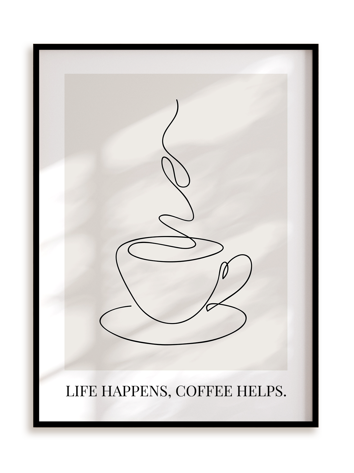 Plakat Life happens, coffee helps w ramie aluminiowej