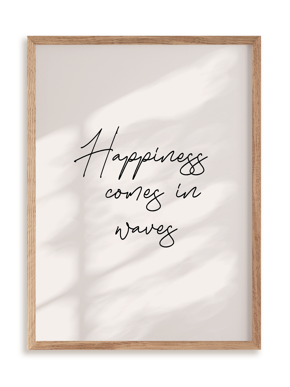 Plakat Happiness comes in waves w ramie drewnianej