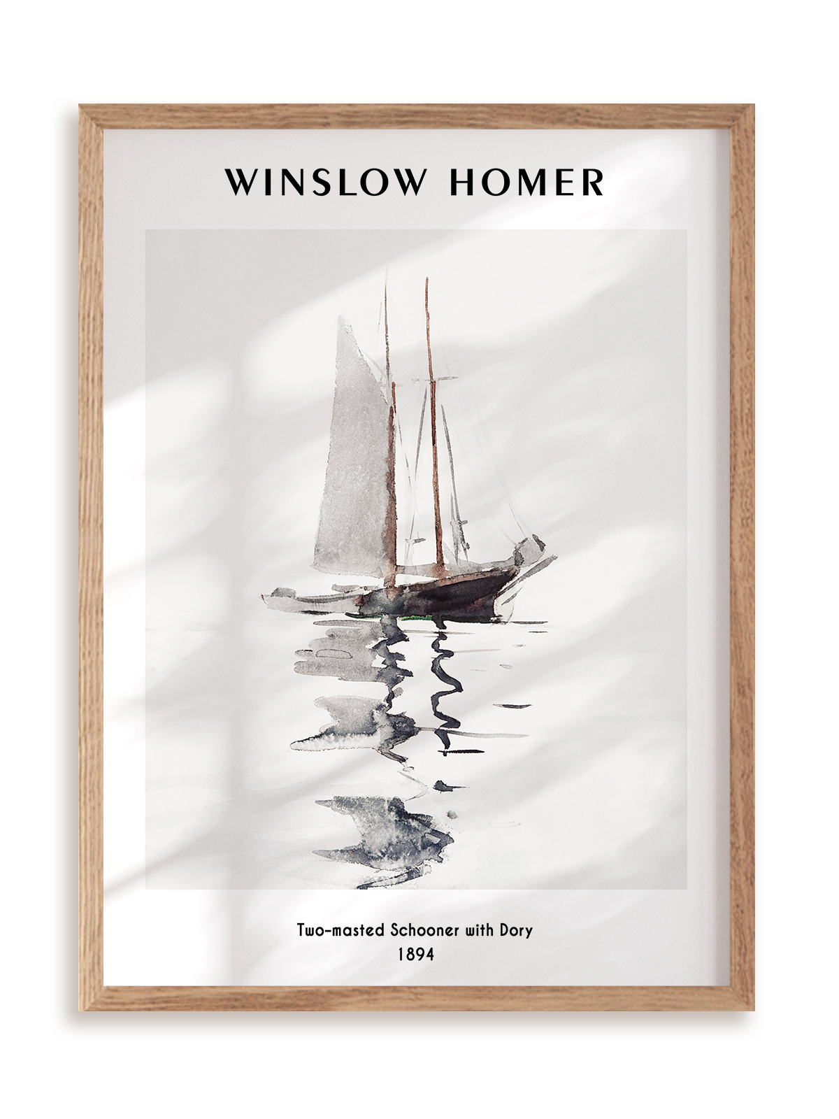 Plakat Winslow Homer Two-masted Schooner with Dory (1894) w ramie drewnianej