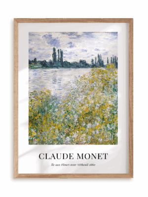 Plakat Claude Monet - Île aux Fleurs near Vétheuil (1880) w ramie drewnianej