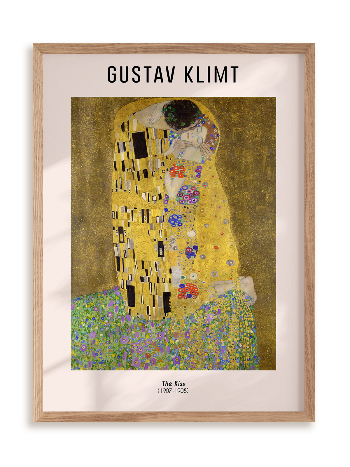 Plakat Gustav Klimt - The kiss (1907-1908) w ramie drewnianej