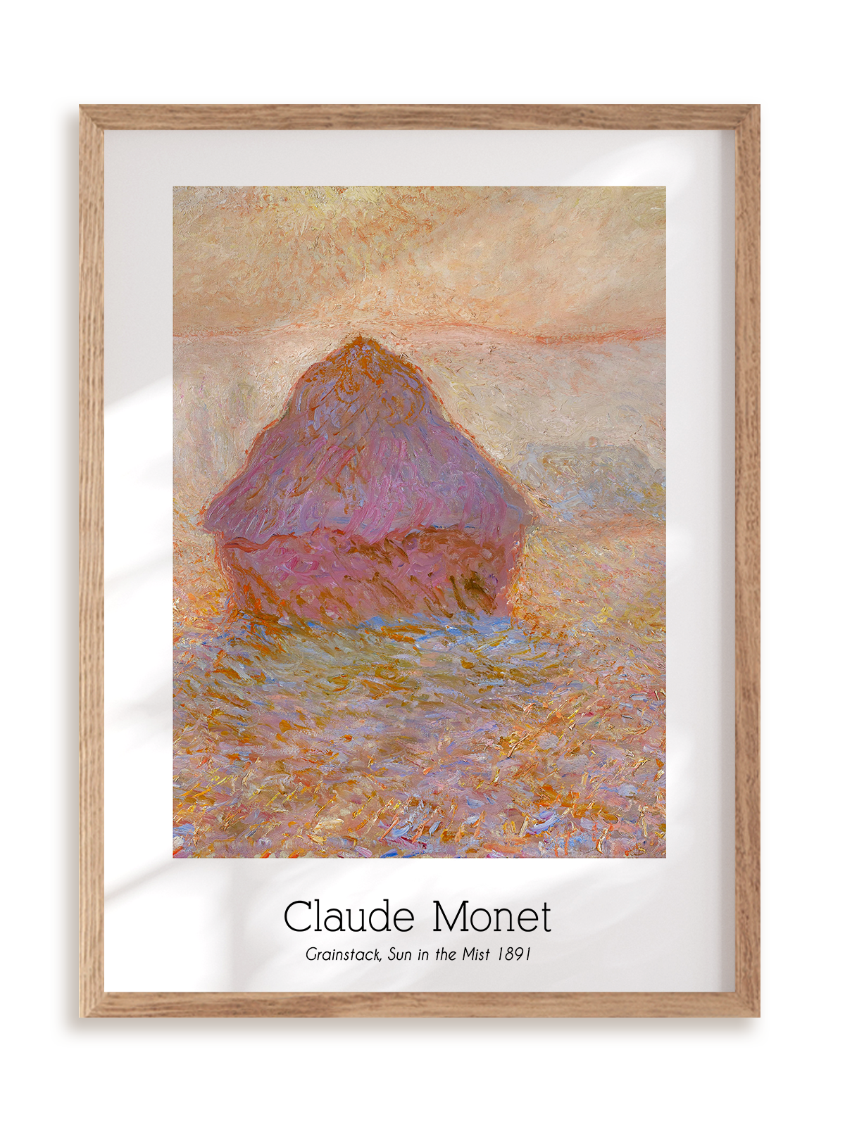 Plakat Claude Monet - Grainstack, Sun in the Mist (1891) w ramie drewnianej