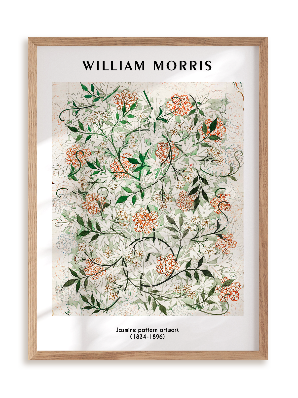 Plakat William Morris - Jasmine pattern artwork (1834-1896) w ramie drewnianej